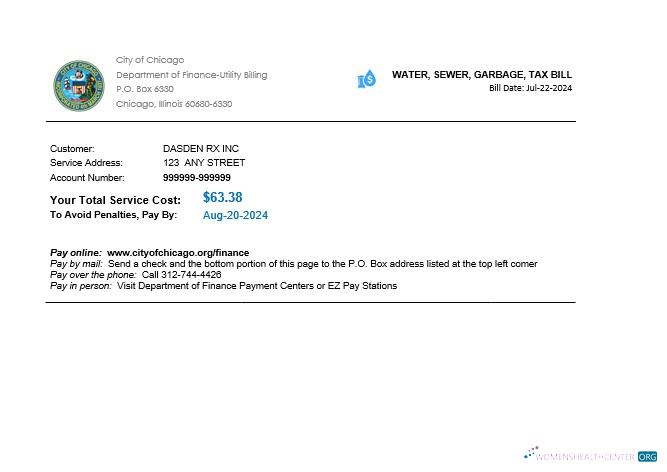 USA Illinois Chicago water, sewer, garbage, tax business utility bill Word and PDF template